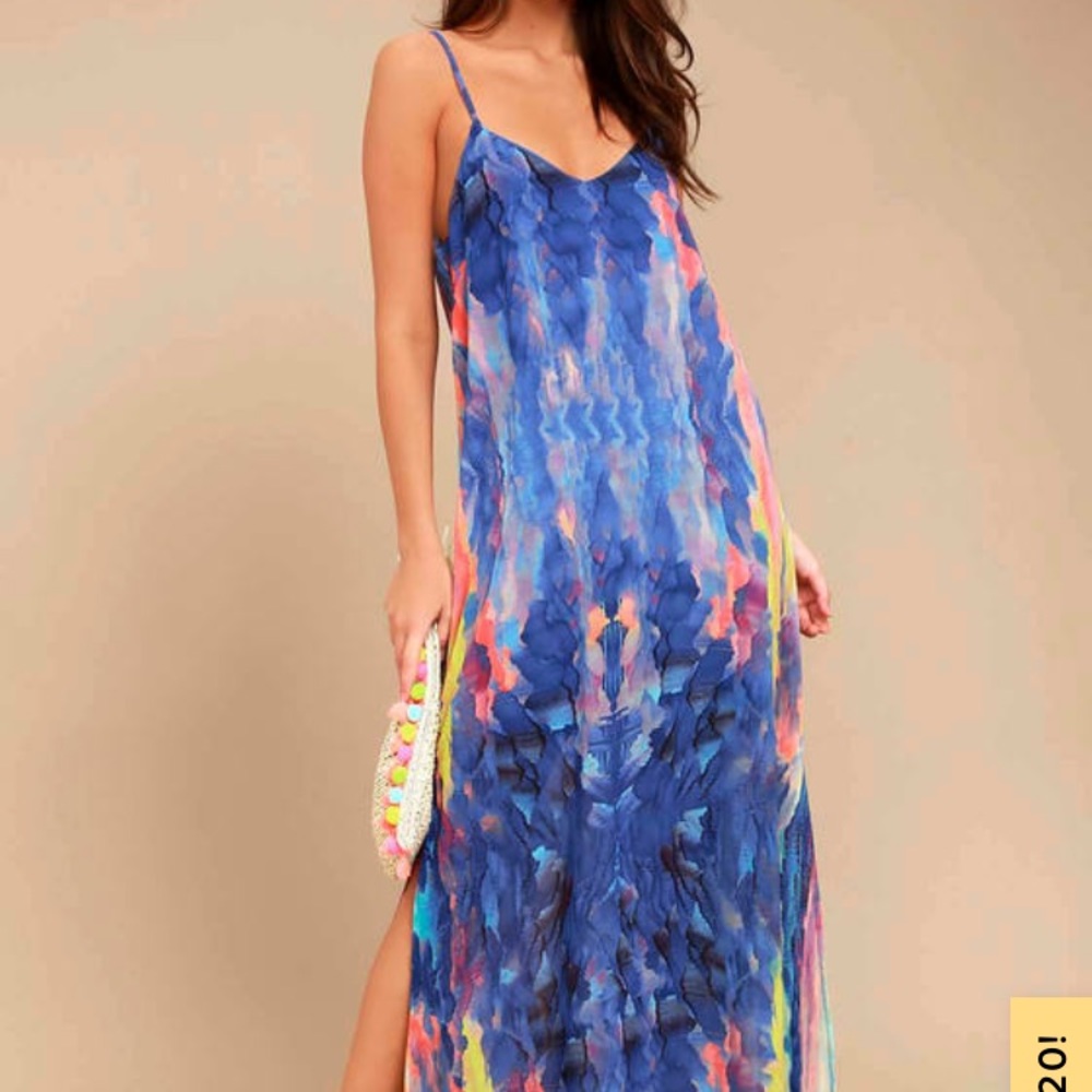 Watercolor pattern summer maxi dress, size M
